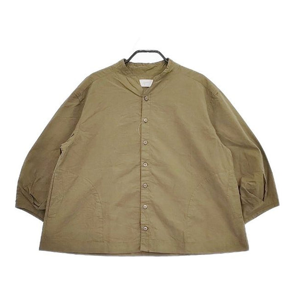 grin スタンドカラー ポケット コットンリネン ブラウス シャツ カーキ レディース グリン【中古】5-0402M∞