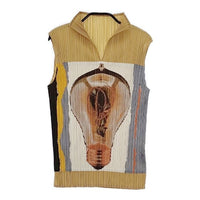PLEATS PLEASE ISSEY MIYAKE 電球プリント プリーツ PP31-JK741 ノースリーブ Ｔシャツ カットソー ベージュ レディース プリーツプリーズ【中古】5-0702S∞