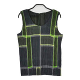 PLEATS PLEASE ISSEY MIYAKE プリーツ チェック柄 PP64JK541 キャミソール ノースリーブ Ｔシャツ カットソー グリーン レディース プリーツプリーズ【中古】5-0702S∞