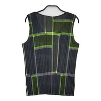 PLEATS PLEASE ISSEY MIYAKE プリーツ チェック柄 PP64JK541 キャミソール ノースリーブ Ｔシャツ カットソー グリーン レディース プリーツプリーズ【中古】5-0702S∞