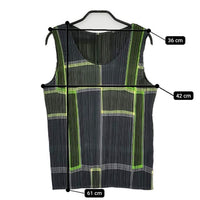 PLEATS PLEASE ISSEY MIYAKE プリーツ チェック柄 PP64JK541 キャミソール ノースリーブ Ｔシャツ カットソー グリーン レディース プリーツプリーズ【中古】5-0702S∞