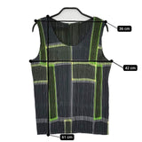PLEATS PLEASE ISSEY MIYAKE プリーツ チェック柄 PP64JK541 キャミソール ノースリーブ Ｔシャツ カットソー グリーン レディース プリーツプリーズ【中古】5-0702S∞