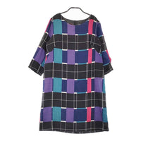 marimekko Raja ルック サイズ34 ウール 七分袖 ワンピース ブラック ネイビー レディース マリメッコ【中古】4-1223T♪