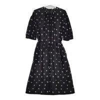 mina perhonen light berry aas3883 定価69300円 半袖 サイズ40 刺繍 総柄ドレス ワンピース チャコールグレー レディース ミナペルホネン【中古】5-0702S∞