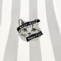 nest Robe 小菅くみさん オリジナル刺繍ストライプトートバッグ 猫 トートバッグ グレー ホワイト レディース ネストローブ【中古】5-0320G◎