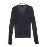 IENA 2x1リブ Vネックカーディガン 定価13200円 ウール カーディガン ブラック レディース イエナ【中古】5-0501T∞