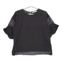 nano universe レース切替バルーンスリーブカットトップス 半袖 ブラウス シャツ ブラック レディース ナノユニバース【中古】5-0501S∞