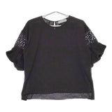 nano universe レース切替バルーンスリーブカットトップス 半袖 ブラウス シャツ ブラック レディース ナノユニバース【中古】5-0501S∞