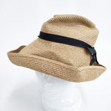 mature ha BOXED HAT MBOX-101 11cm brim grosgain ribbon ボックスド ハット 定価16800円 ハット ベージュ レディース マチュアーハ【中古】5-0607M◎