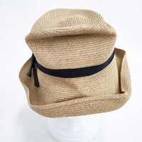 mature ha BOXED HAT MBOX-101 11cm brim grosgain ribbon ボックスド ハット 定価16800円 ハット ベージュ レディース マチュアーハ【中古】5-0607M◎