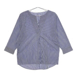 23区 CANCLINI イタリアンファブリック スキッパーシャツ プルオーバー 長袖シャツ ブルー ホワイト レディース 23区【中古】5-0501M∞