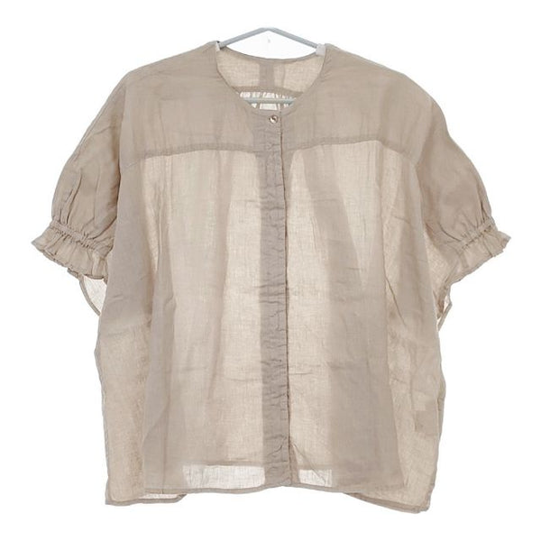 nest Robe 亜麻 リネン ギャザー ワイド 01202-1466 半袖 製品染め ブラウス シャツ ベージュ レディース ネストローブ【中古】5-0524S∞