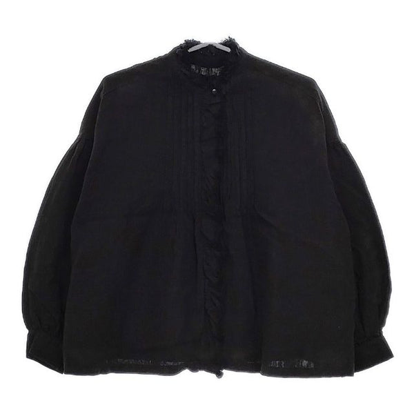 nest Robe 01214-1105 リネンフリンジ ブラウス シャツ ブラック レディース ネストローブ【中古】5-0501M∞