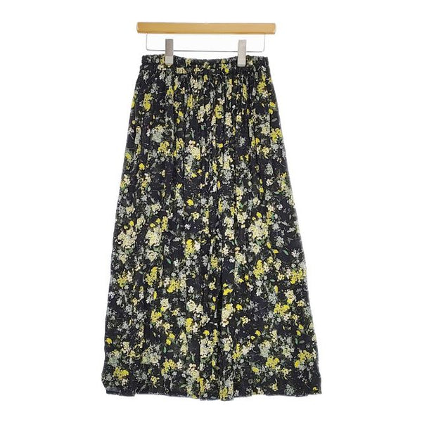 TRAVAIL MANUEL ビスコースプリント 花柄 ロングスカート ブラック イエロー レディース トラバイユマニュアル【中古】5-0501M∞