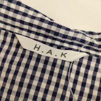 H.A.K ギンガムチェック フレンチスリーブ コットン ブラウス シャツ ネイビー ホワイト レディース ハク【中古】5-0524S∞
