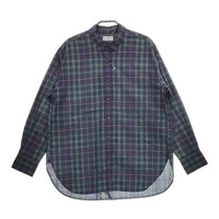 LA MARINE FRANCAISE チェック コットン ワークシャツ 長袖シャツ ネイビー グリーン レディース マリンフランセーズ【中古】5-0220M∞