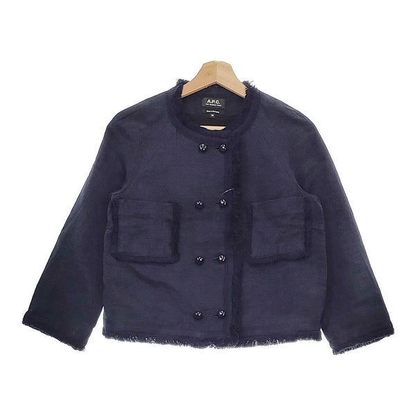 A.P.C. 23213-1-31071 Fabiolaジャケット サイズ34 コットンツイード ノーカラージャケット ネイビー レディース アーペーセー【中古】5-0107M♪