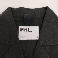 MHL. LINEN COTTON PLAINWEAVE 595-4157551 定価34100円 リネン オープンカラー ワンピース 24SS ブラック エムエイチエル【中古】5-0608S♪