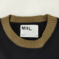 MHL. 595-2263550 PURE WOOL サイズ2 クルーネック セーター ニット 22AW ブラック カーキ レディース エムエイチエル【中古】5-0107T♪