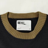 MHL. 595-2263550 PURE WOOL サイズ2 クルーネック セーター ニット 22AW ブラック カーキ レディース エムエイチエル【中古】5-0107T♪