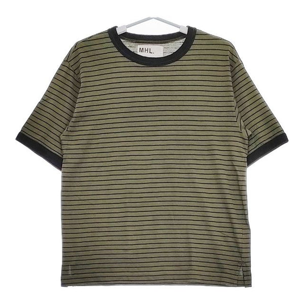 MHL. COTTON LINEN JERSEY 596-1166503 ボーダー 半袖Ｔシャツ カットソー 21SS カーキ ブラック メンズ エムエイチエル【中古】5-0519S∞