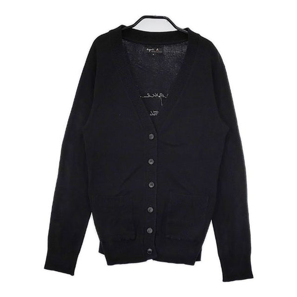 agnes b. バック刺繍 コットン フランス製 カーディガン ブラック レディース アニエスベー【中古】5-0730M∞