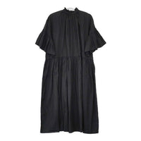nest Robe/UpcycleLino 01232-1040 天然染め フレアギャザースリーブ ワンピース ブラック レディース ネストローブ/アップサイクルリノ【中古】5-0702S∞
