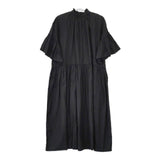 nest Robe/UpcycleLino 01232-1040 天然染め フレアギャザースリーブ ワンピース ブラック レディース ネストローブ/アップサイクルリノ【中古】5-0702S∞
