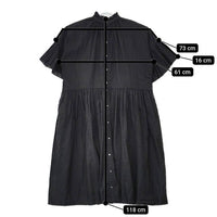 nest Robe/UpcycleLino 01232-1040 天然染め フレアギャザースリーブ ワンピース ブラック レディース ネストローブ/アップサイクルリノ【中古】5-0702S∞