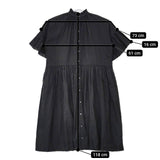 nest Robe/UpcycleLino 01232-1040 天然染め フレアギャザースリーブ ワンピース ブラック レディース ネストローブ/アップサイクルリノ【中古】5-0702S∞