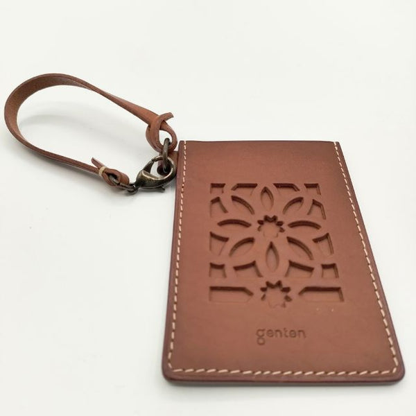 genten カットワーク レザー 定期入れ パスケース ブラウン レディース ゲンテン【中古】5-0306G∞