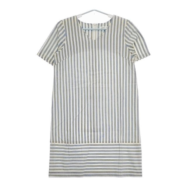 adam et Rope AER Vネック ストライプ 半袖 ワンピース ホワイト ブルー レディース アダムエロペ【中古】5-0702S∞
