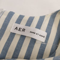 adam et Rope AER Vネック ストライプ 半袖 ワンピース ホワイト ブルー レディース アダムエロペ【中古】5-0702S∞