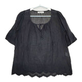 Bilitis dix-sept ans 刺繍 半袖　コットン プルオーバー ブラウス シャツ ブラック レディース ビリティス ディ セッタン【中古】5-0702S∞