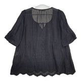 Bilitis dix-sept ans 刺繍 半袖　コットン プルオーバー ブラウス シャツ ブラック レディース ビリティス ディ セッタン【中古】5-0702S∞