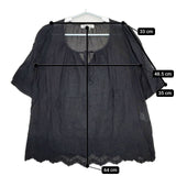 Bilitis dix-sept ans 刺繍 半袖　コットン プルオーバー ブラウス シャツ ブラック レディース ビリティス ディ セッタン【中古】5-0702S∞