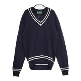 Alan Paine アランペイン 新品 クリケットVネックニット コットン 定価21000円 UK40 ケーブル セーター ニット ネイビー レディース【中古】5-0712M∞