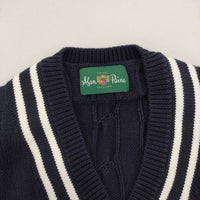 Alan Paine アランペイン 新品 クリケットVネックニット コットン 定価21000円 UK40 ケーブル セーター ニット ネイビー レディース【中古】5-0712M∞