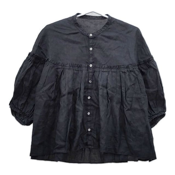UNIVERSAL TISSU リネン バンドカラーギャザーボリューム ブラウス シャツ ブラック レディース ユニバーサルティシュ【中古】5-0501M∞