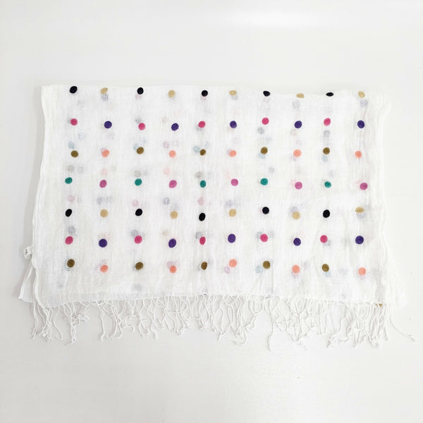 deux c ドット刺繍 マフラー リネン ストール ホワイト レディース ドゥセー【中古】5-0607M◎