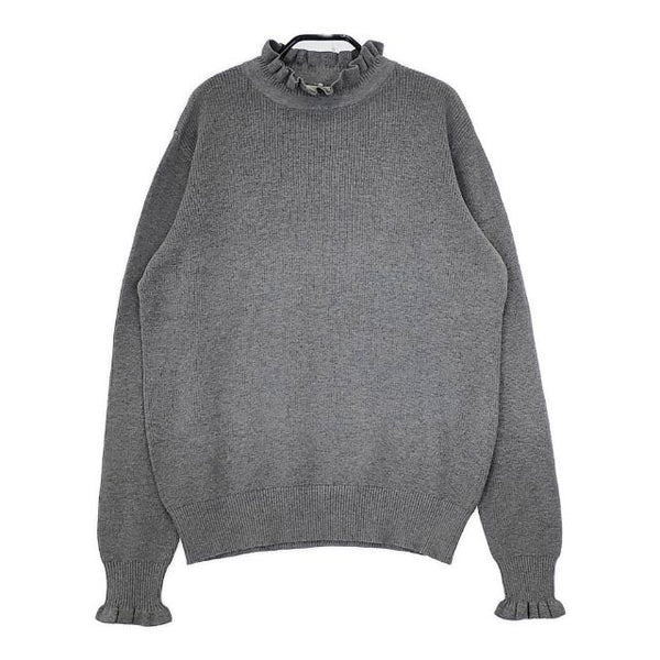 tumugu 未使用品 TK19303 ランダムリブニット フリルハイネック コットン セーター ニット グレー レディース ツムグ【中古】5-0730M∞