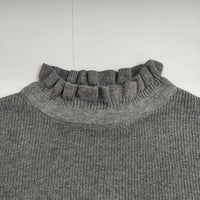 tumugu 未使用品 TK19303 ランダムリブニット フリルハイネック コットン セーター ニット グレー レディース ツムグ【中古】5-0730M∞