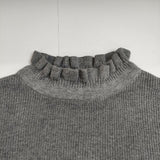 tumugu 未使用品 TK19303 ランダムリブニット フリルハイネック コットン セーター ニット グレー レディース ツムグ【中古】5-0730M∞