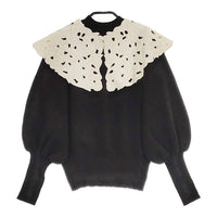 Ameri VINTAGE 02120130310 UND RENEE VELOUR COLLAR KNIT カットワーク付け襟付き セーター ニット ブラック レディース アメリヴィンテージ【中古】5-0112T△