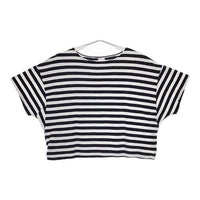 bulle de savon ショート丈 ワイド ボーダー 半袖Ｔシャツ カットソー ホワイト ネイビー レディース ビュルデサボン【中古】5-0702S∞