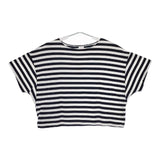 bulle de savon ショート丈 ワイド ボーダー 半袖Ｔシャツ カットソー ホワイト ネイビー レディース ビュルデサボン【中古】5-0702S∞