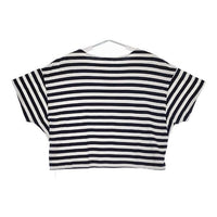 bulle de savon ショート丈 ワイド ボーダー 半袖Ｔシャツ カットソー ホワイト ネイビー レディース ビュルデサボン【中古】5-0702S∞