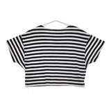 bulle de savon ショート丈 ワイド ボーダー 半袖Ｔシャツ カットソー ホワイト ネイビー レディース ビュルデサボン【中古】5-0702S∞