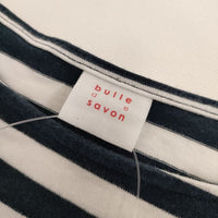 bulle de savon ショート丈 ワイド ボーダー 半袖Ｔシャツ カットソー ホワイト ネイビー レディース ビュルデサボン【中古】5-0702S∞