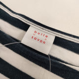 bulle de savon ショート丈 ワイド ボーダー 半袖Ｔシャツ カットソー ホワイト ネイビー レディース ビュルデサボン【中古】5-0702S∞